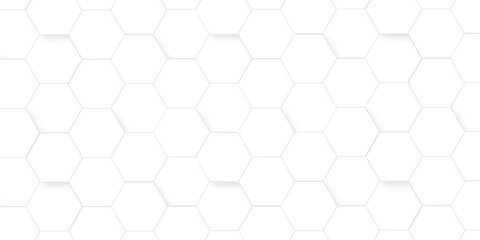 Emboss web hexagonal white technology line paper background. Hexagonal grid tile mosaic structure mess cell design. white and gray hexagon honeycomb texture.