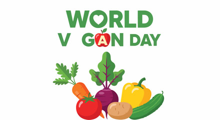 Vector art of world vegan day illustration with fresh vegetables and apple fruit vector