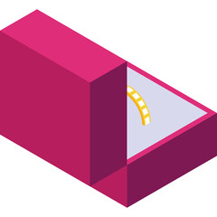 Open Pink Jewel Box Revealing Golden Necklace on White Background