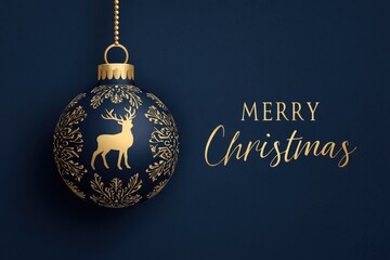 christmas greeting card with deer ball decoration illustration