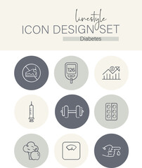 Linestyle Icon Design Set Diabetes