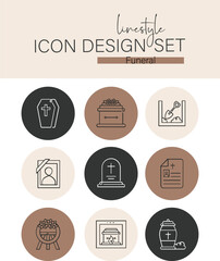Linestyle Icon Design Set Funeral