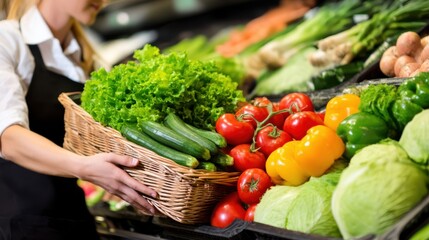 Grocery shopping action supermarket location fresh produce content vibrant environment close-up viewpoint healthy lifestyle concept