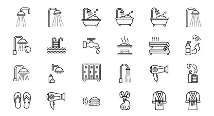 Vector art of collection of bathroom and spa icons for relaxation and personal care