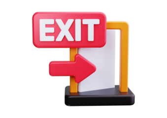 Exit sign with arrow indicating the direction isolated on transparent background
