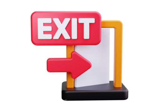Exit sign with arrow indicating the direction isolated on transparent background
