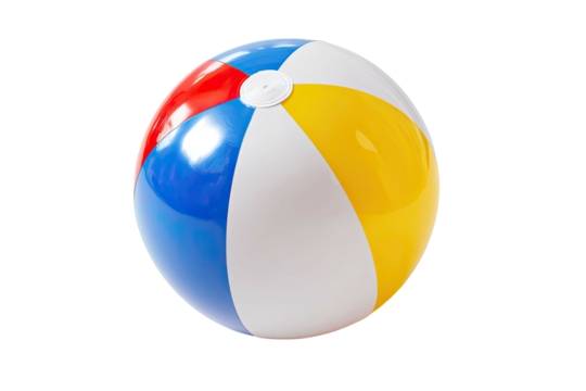 Inflatable beach ball with red, white, blue, and yellow panels