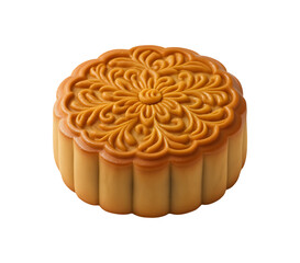 Traditional chinese mooncake with intricate floral pattern on a dark background