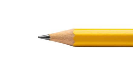 Sharpened Yellow Wooden Pencil Tip with Graphite on Transparent Background Close-Up.