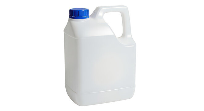 White plastic jerry can with blue cap isolated on transparent background