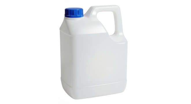 White plastic jerry can with blue cap isolated on transparent background