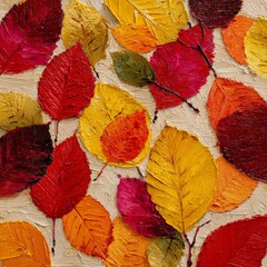 Colorful autumn leaves arranged on a textured background showcasing the beauty of fall foliage in vibrant hues