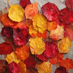Colorful autumn leaves create a vibrant display in warm tones and textures, celebrating the beauty of fall