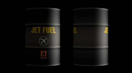 Jet fuel airplane oil barrels in row