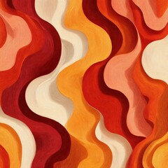 Colorful abstract design featuring flowing waves of red, orange, and cream tones in a vibrant pattern