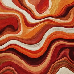 Abstract design of flowing lines in warm hues creates a vibrant composition in red, orange, and cream shades