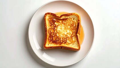 Top down view of a single slice of golden toast on a white ceramic plate with a conceptual Abstract Gradient Background for minimalist food photography
