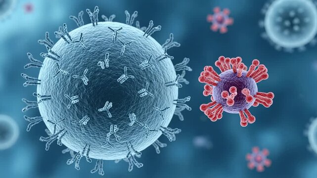 B cell interacts with floating antigen through surface antibodies in action