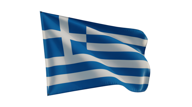 Waving Greek flag with blue and white stripes and a white cross, symbolizing national pride and heritage, perfect for travel or political themes.