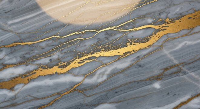 Elegant Gold Veins on Gray Marble Surface Texture.