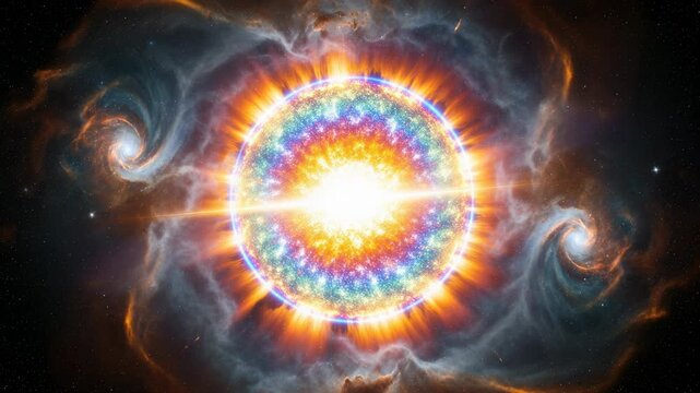Supernova explosion shows rapid expansion and glowing plasma shell with visible shockwaves through the nebula