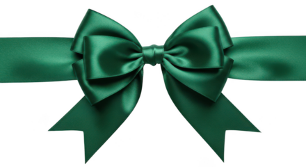 Elegant emerald green satin ribbon bow isolated on transparent background