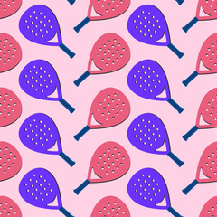 Colorful padel racket seamless pattern for textile and sport design