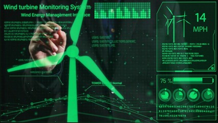 Explore an advanced wind turbine monitoring system featuring real-time data display. This interface showcases wind speeds and other metrics crucial for effective energy management. Cipher