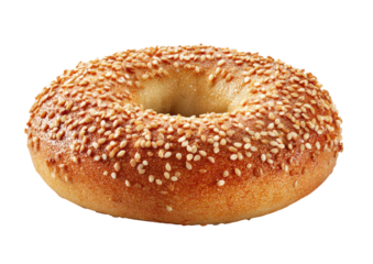 Round bagel, toasted, with sesame seeds on golden crust