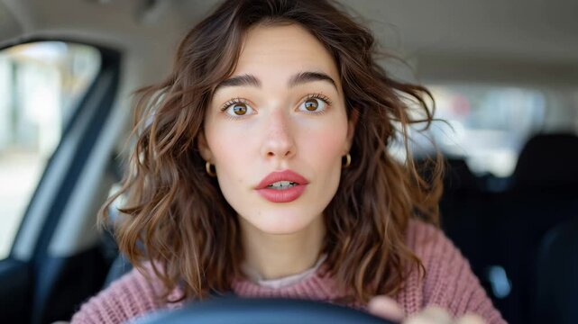 road rage with agressive woman driver yelling or swearing while driving a car