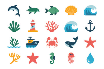 Vibrant ocean and marine life vector design with diverse color palette and classic fonts