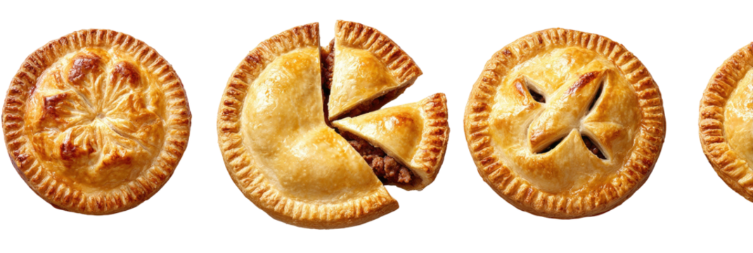 Golden crust pies; one sliced, showing filling