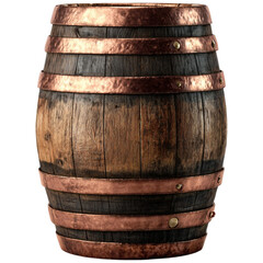 Rustic wooden barrel with copper bands rustic aged wood aged beverage container with metal straps
