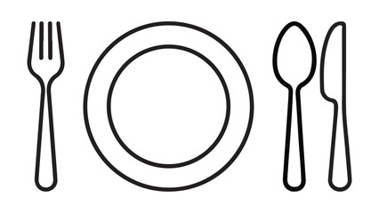 Simple plate fork and knife icon for food service and dining applications