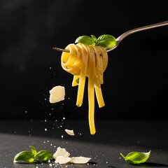 Handmade Fettuccine Silver Fork Golden Hour Lighting Parmesan Snow Luxury Photography
