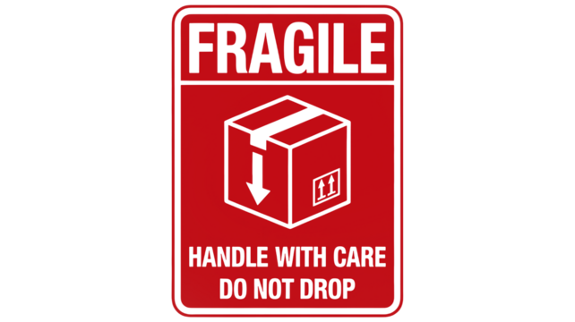 Ensure safe delivery with this essential fragile handling warning label featuring a box icon and clear instructions