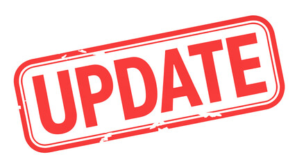 Urgent red UPDATE stamp graphic, signaling important notification or change for business announcements and project progress