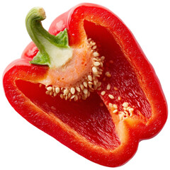 Vibrant sliced red bell pepper with intricate seeds detailed food photography close up