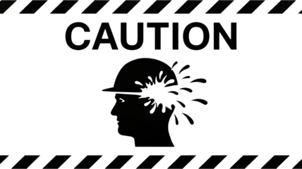 Impactful caution graphic warning of potential head injury hazard, perfect for safety awareness campaigns and industrial settings.