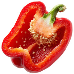 Vibrant sliced red bell pepper revealing fresh seeds and interior details