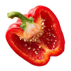 Fresh red bell pepper halved revealing crisp texture and vibrant seeds for culinary use