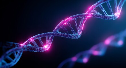 Discover the complex attractiveness of the DNA double helix formation radiating with bright pink energy, representing science and life