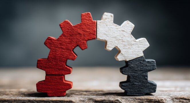 Connection, progress, and complex solutions are embodied by a dynamic bridge of gears in the context of modernity