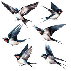 set with swallows in watercolor style. watercolor birds swallows