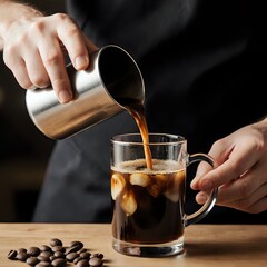 Artisan hand-pouring coffee in a specialty cafe