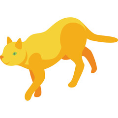 Orange and Yellow Cat Silhouette Walking With Green Eyes Against A White Background