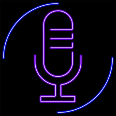 microphone neon sign, modern glowing banner design, colorful modern design trends on black background. Vector illustration.