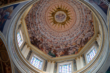 Ancient interior decorations on the dome of the Basilica of Sant'Andrea in Mantua, Italy