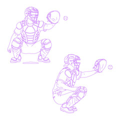 Line art illustration of baseball catcher