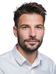 Obraz premium Confident Portrait of a Professional Man: A striking portrait captures the essence of a modern, successful man exuding confidence and approachability, perfect for professional settings.